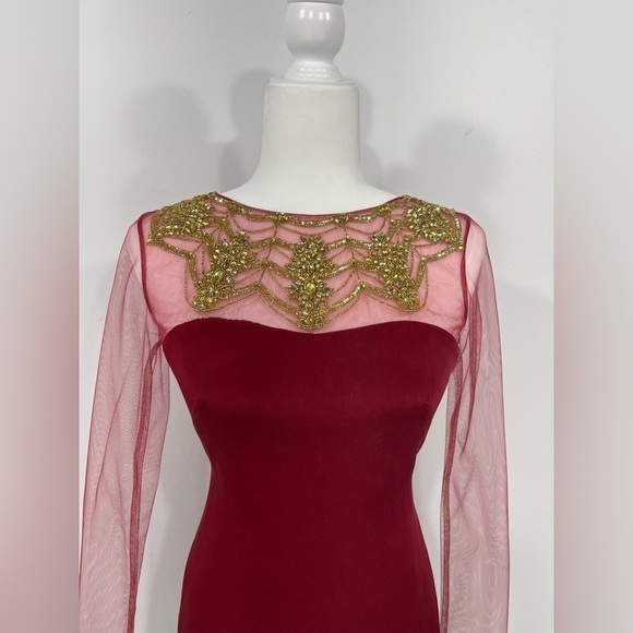 Marchesa notte dress vintage burgundy embellished cocktail evening size 0 - Picture 2 of 12
